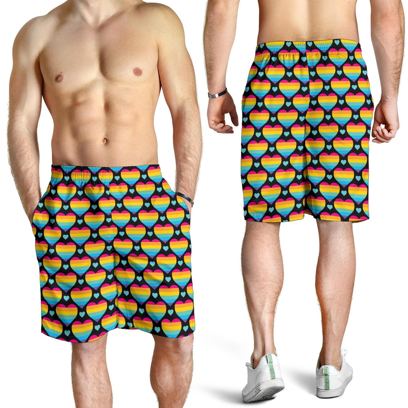Rainbow Heart Print Pattern Mens Shorts-JTAMIGO.COM