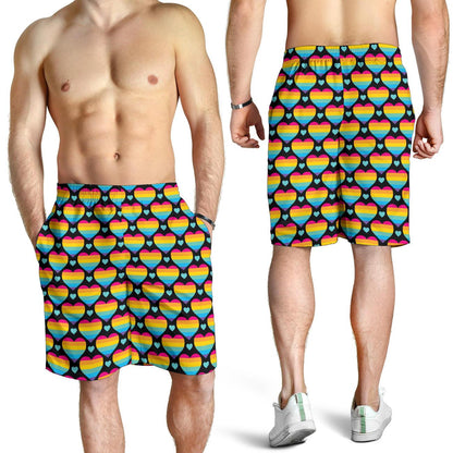 Rainbow Heart Print Pattern Mens Shorts-JTAMIGO.COM