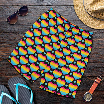 Rainbow Heart Print Pattern Mens Shorts-JTAMIGO.COM