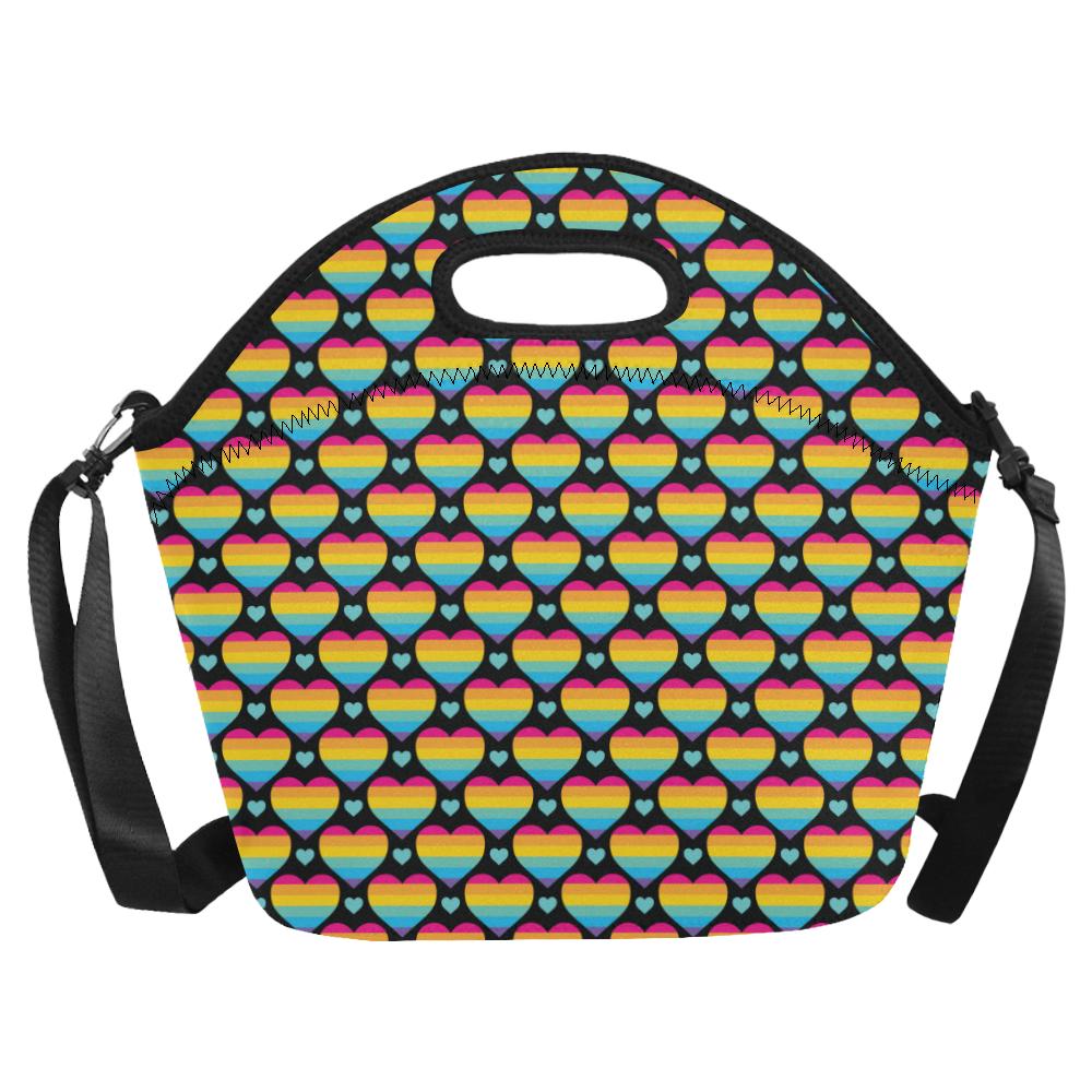 Rainbow Heart Print Pattern Neoprene Lunch Bag (Model 1669)(Large)-JTAMIGO.COM