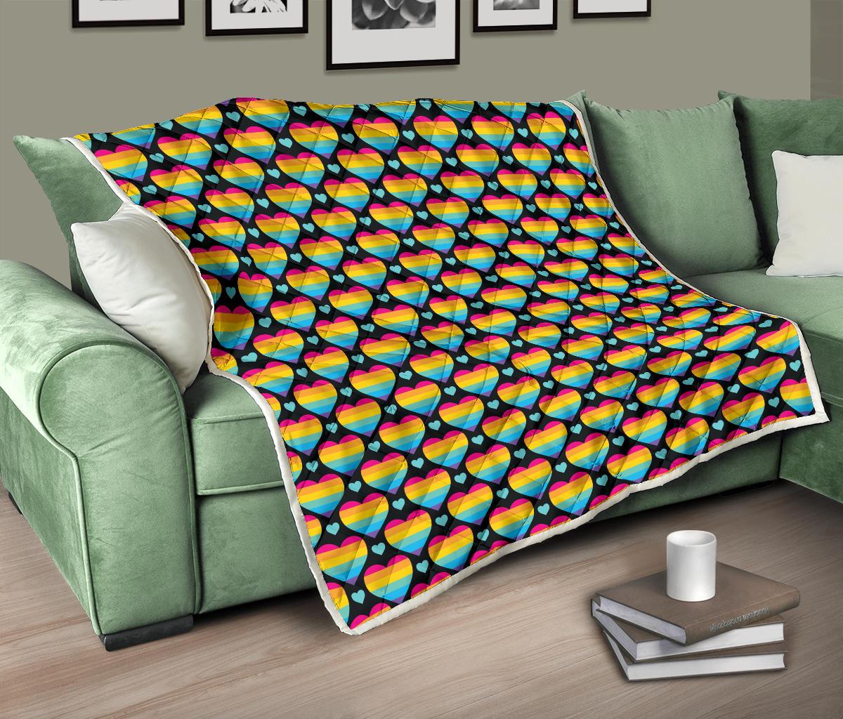 Rainbow Heart Print Pattern Premium Quilt-JTAMIGO.COM