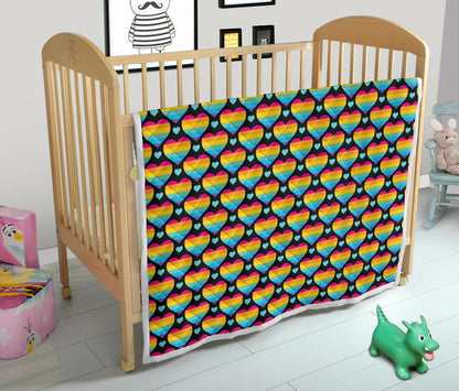 Rainbow Heart Print Pattern Premium Quilt-JTAMIGO.COM