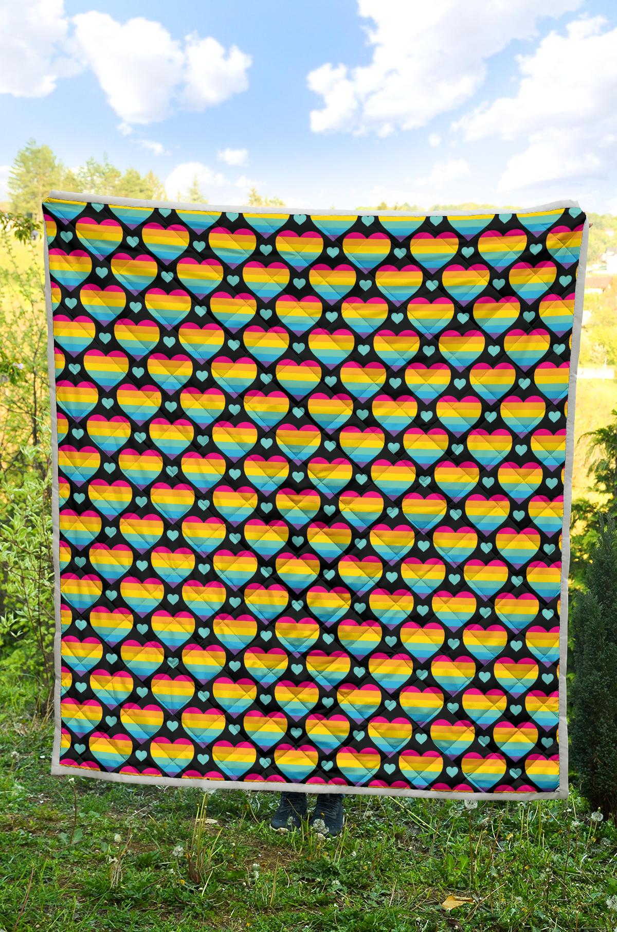 Rainbow Heart Print Pattern Premium Quilt-JTAMIGO.COM