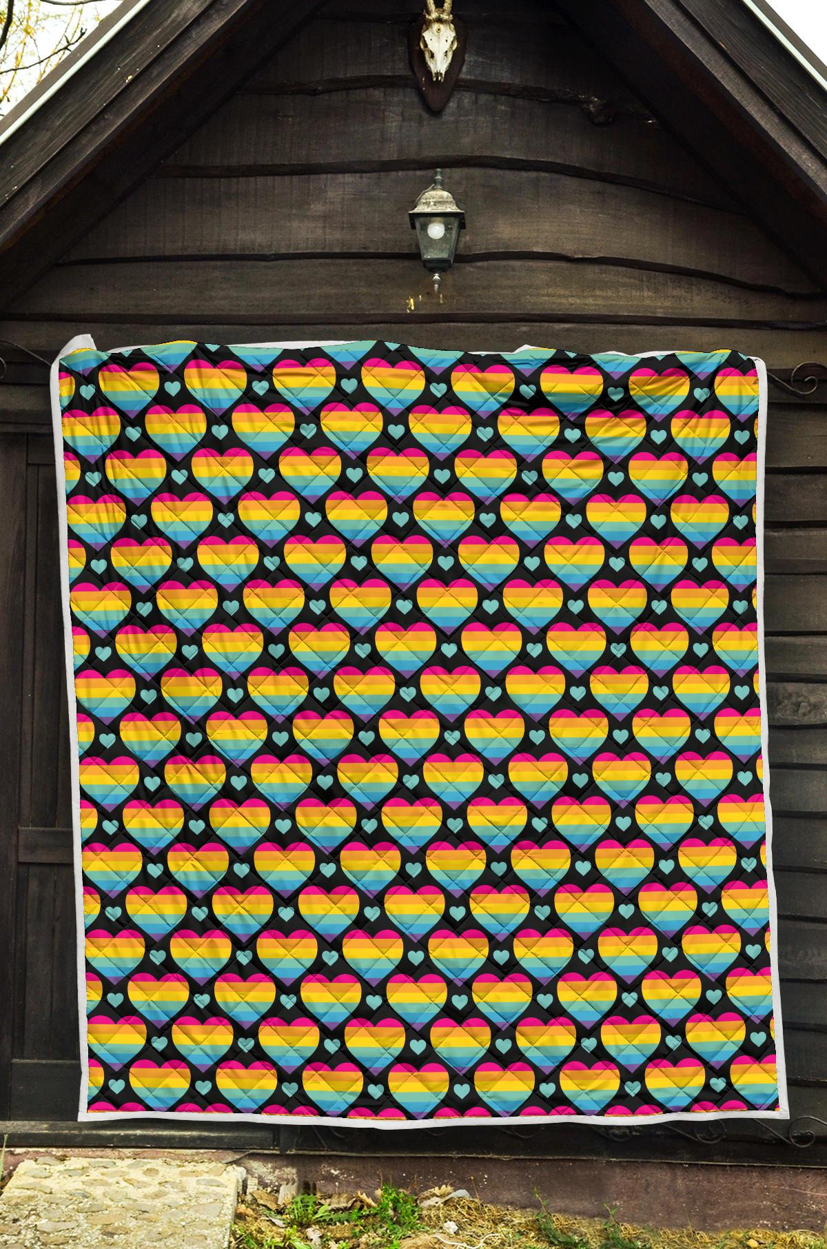 Rainbow Heart Print Pattern Premium Quilt-JTAMIGO.COM