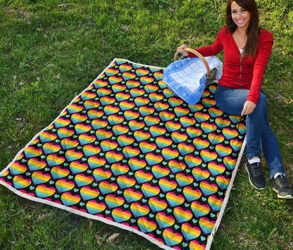 Rainbow Heart Print Pattern Premium Quilt-JTAMIGO.COM