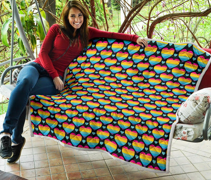 Rainbow Heart Print Pattern Premium Quilt-JTAMIGO.COM