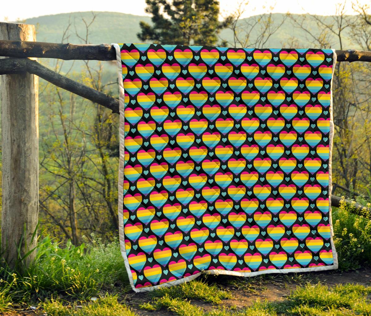 Rainbow Heart Print Pattern Premium Quilt-JTAMIGO.COM