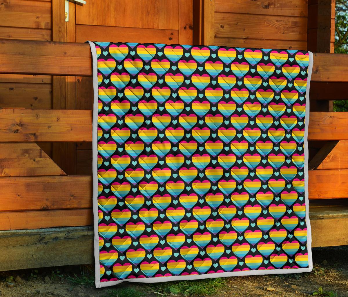 Rainbow Heart Print Pattern Premium Quilt-JTAMIGO.COM