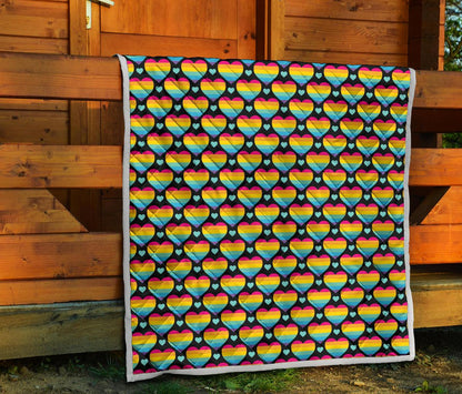 Rainbow Heart Print Pattern Premium Quilt-JTAMIGO.COM
