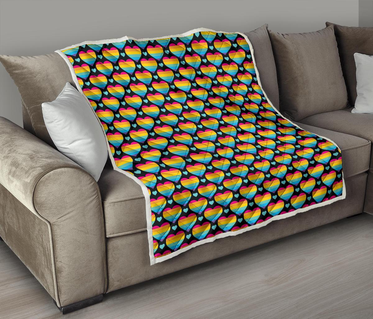 Rainbow Heart Print Pattern Premium Quilt-JTAMIGO.COM