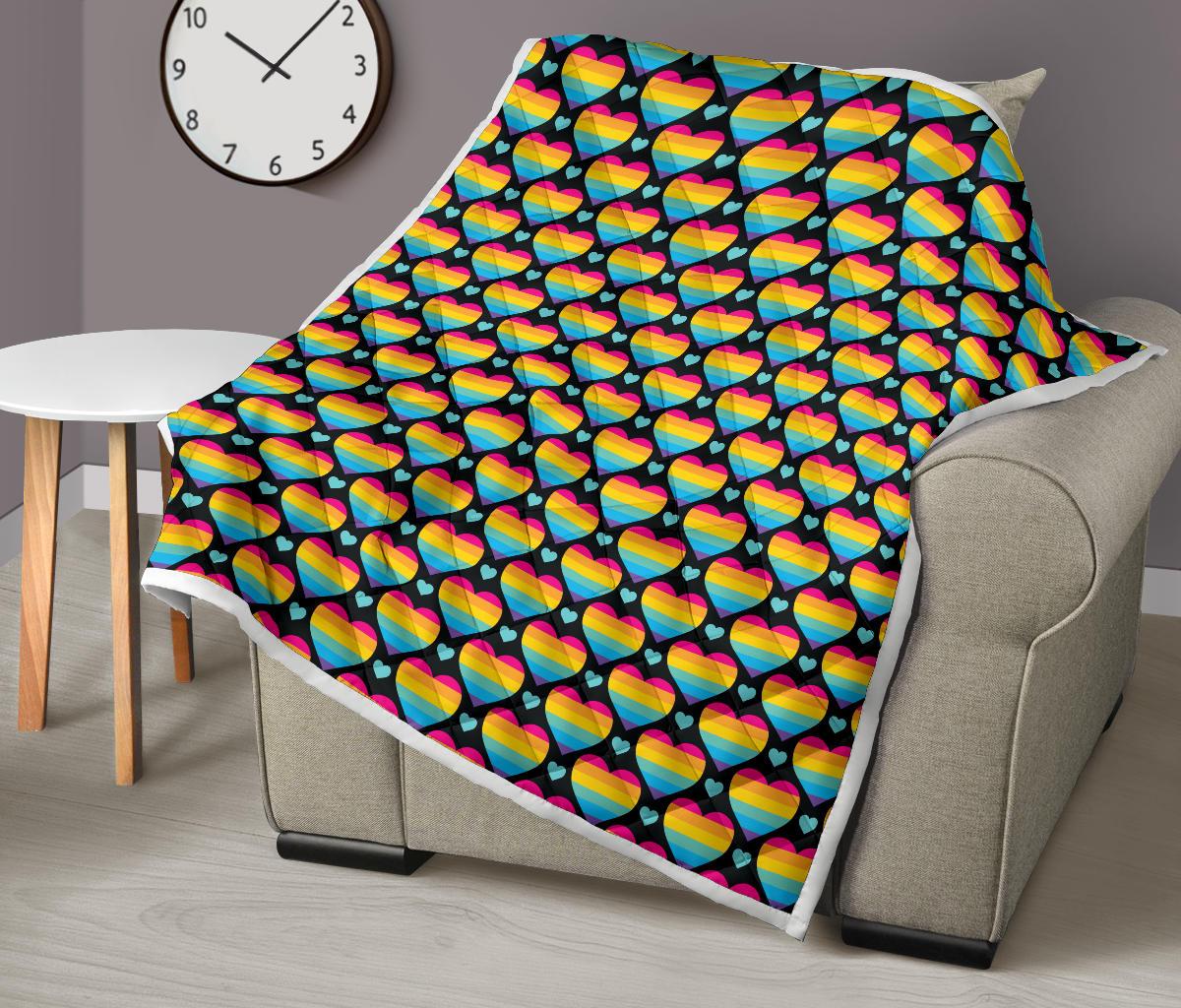 Rainbow Heart Print Pattern Premium Quilt-JTAMIGO.COM