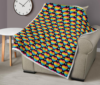 Rainbow Heart Print Pattern Premium Quilt-JTAMIGO.COM