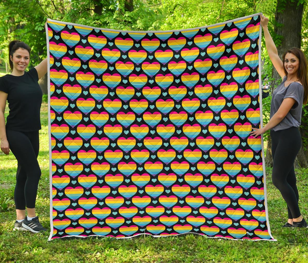 Rainbow Heart Print Pattern Premium Quilt-JTAMIGO.COM