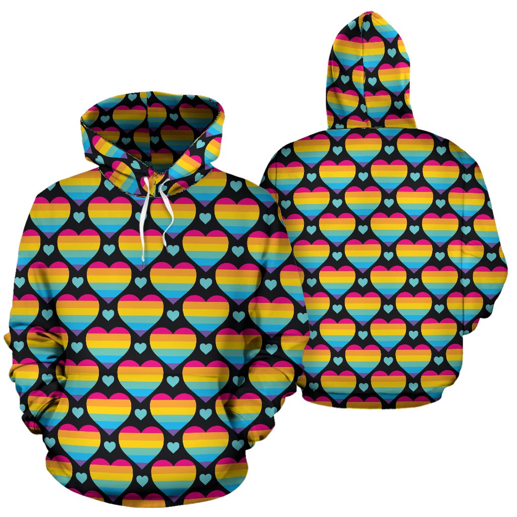 Rainbow Heart Print Pattern Pullover Hoodie