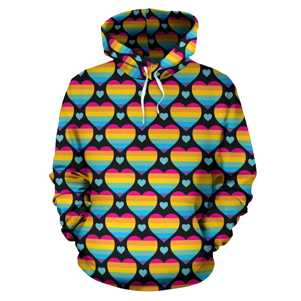 Rainbow Heart Print Pattern Pullover Hoodie