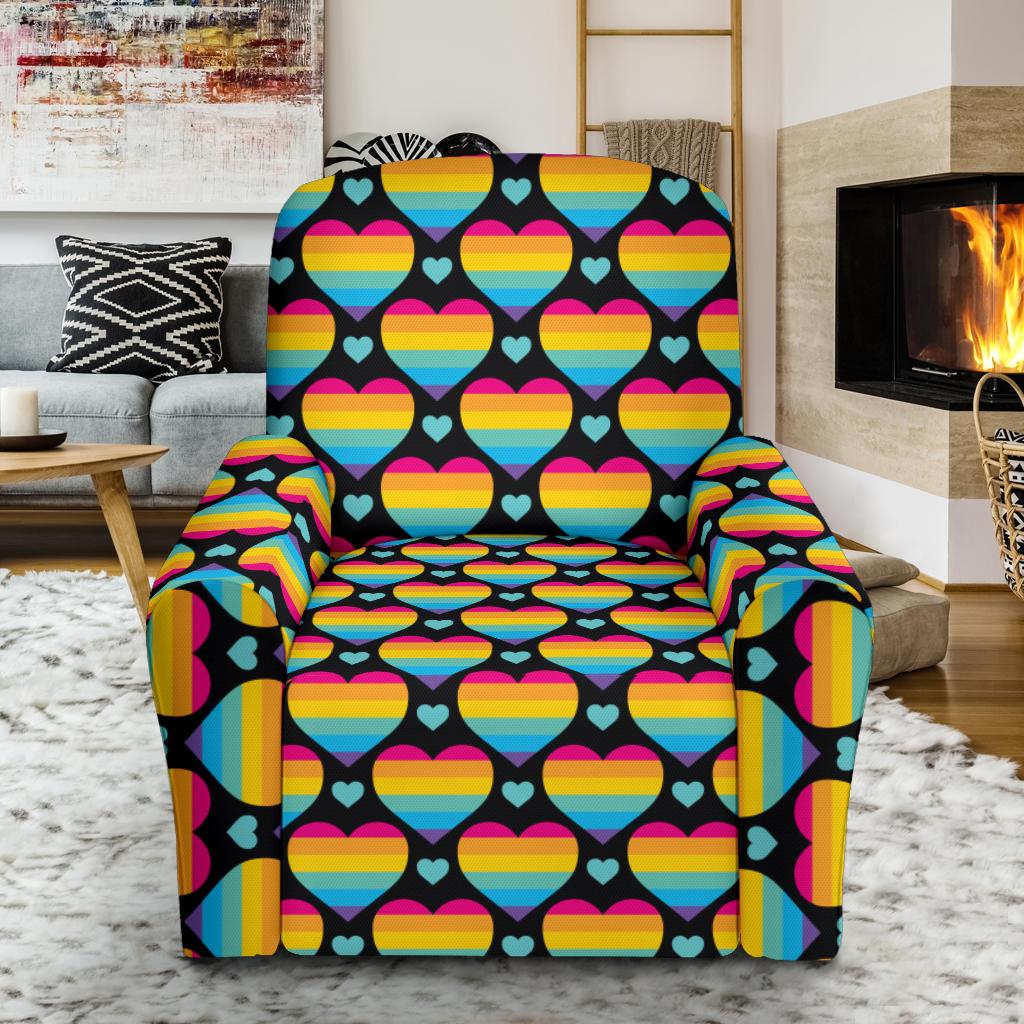 Rainbow Heart Print Pattern Single Sofa Slipcover -JTAMIGO.COM
