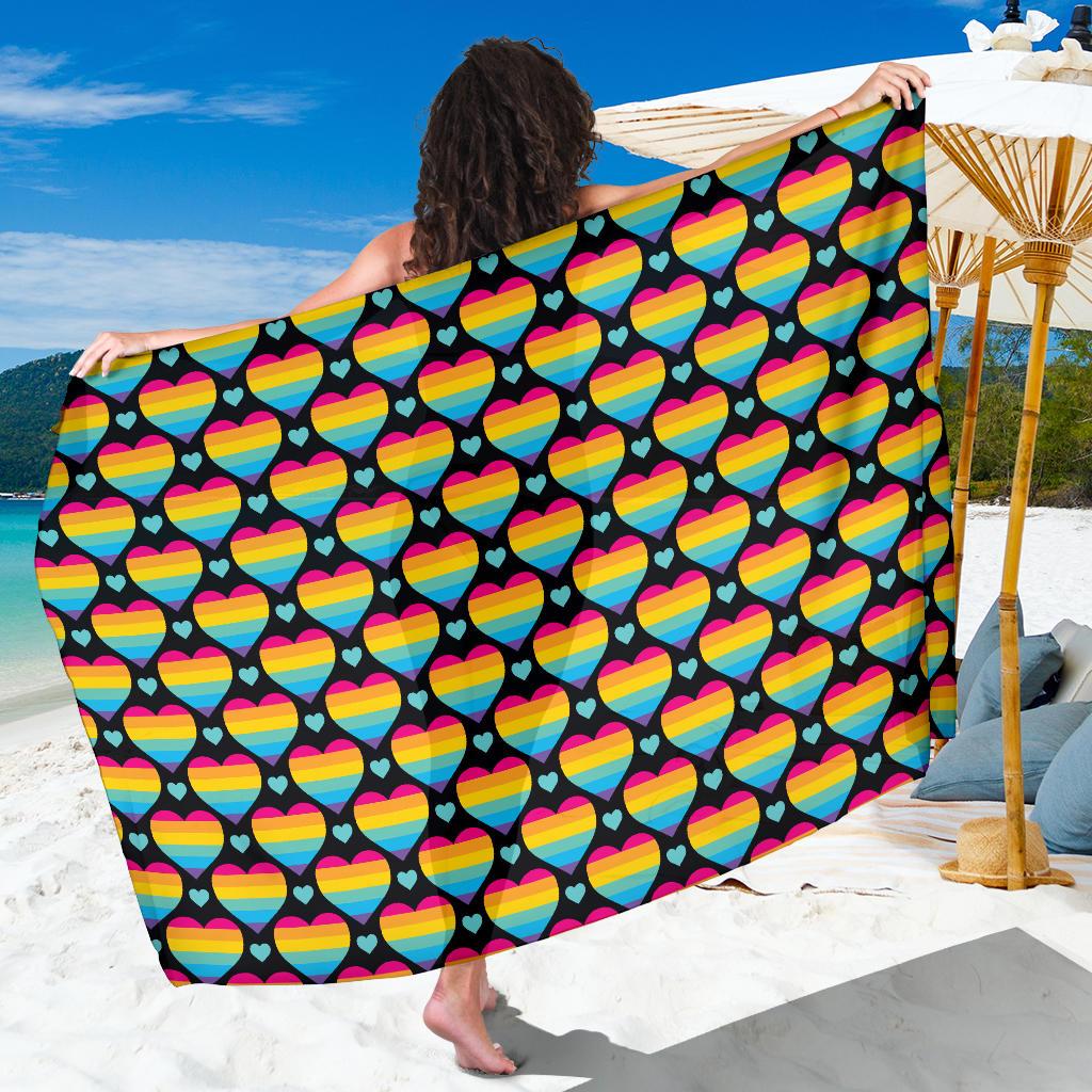 Rainbow Heart Print Pattern Sarong Pareo Wrap