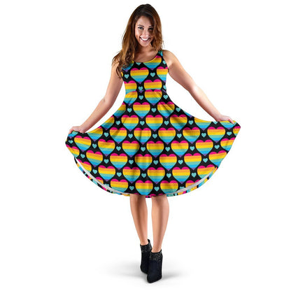 Rainbow Heart Print Pattern Sleeveless Dress