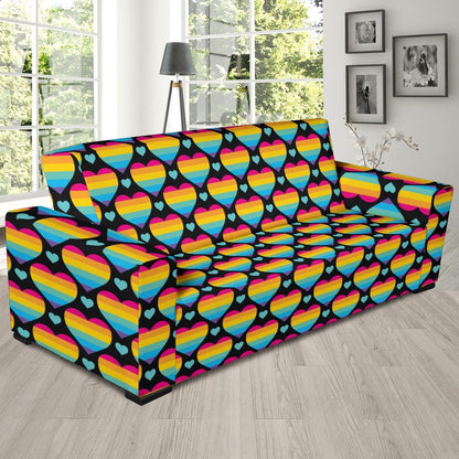 Rainbow Heart Print Pattern Sofa Slipcover-JTAMIGO.COM