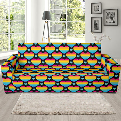 Rainbow Heart Print Pattern Sofa Slipcover-JTAMIGO.COM