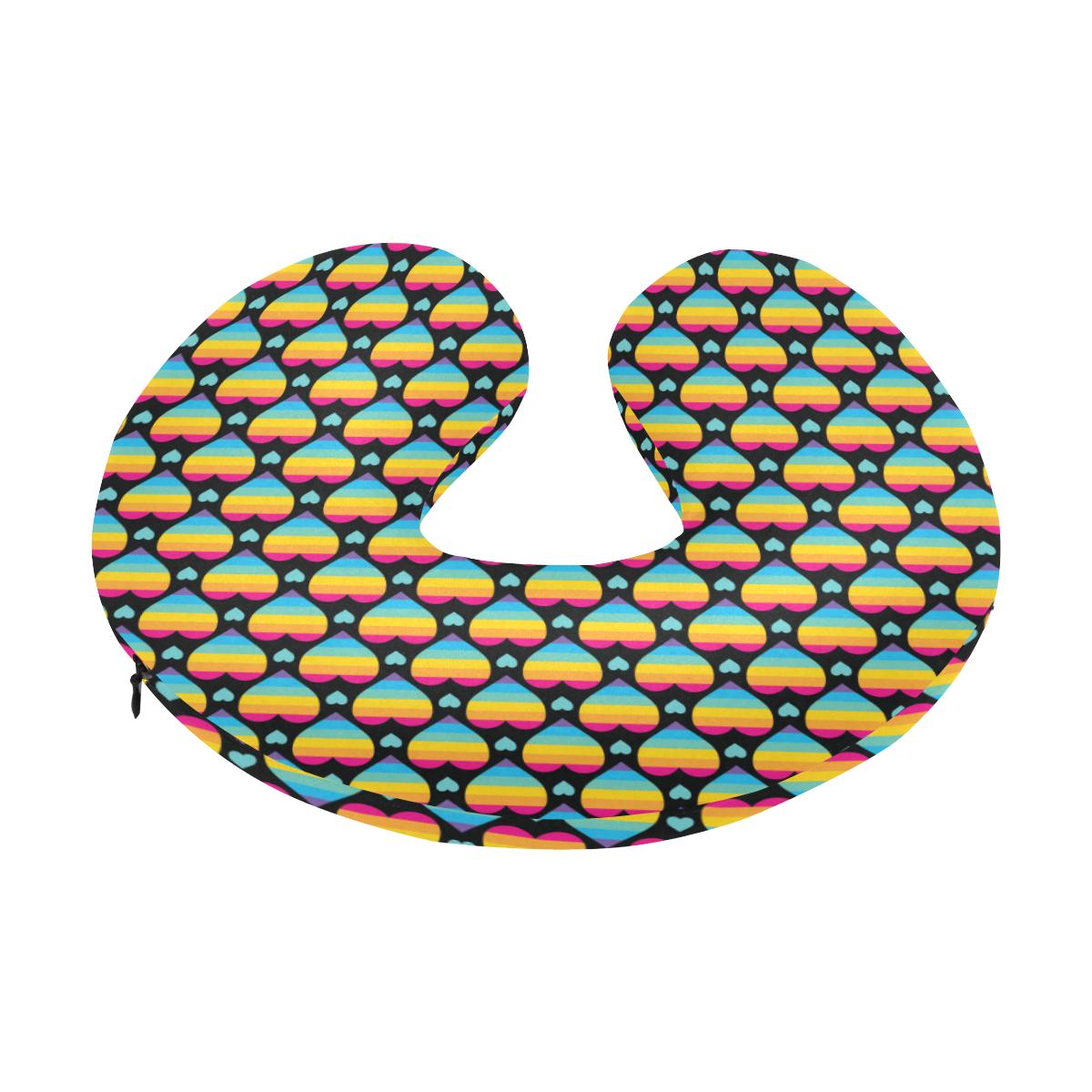 Rainbow Heart Print Pattern U-Shaped Travel Neck Pillow-JTAMIGO.COM