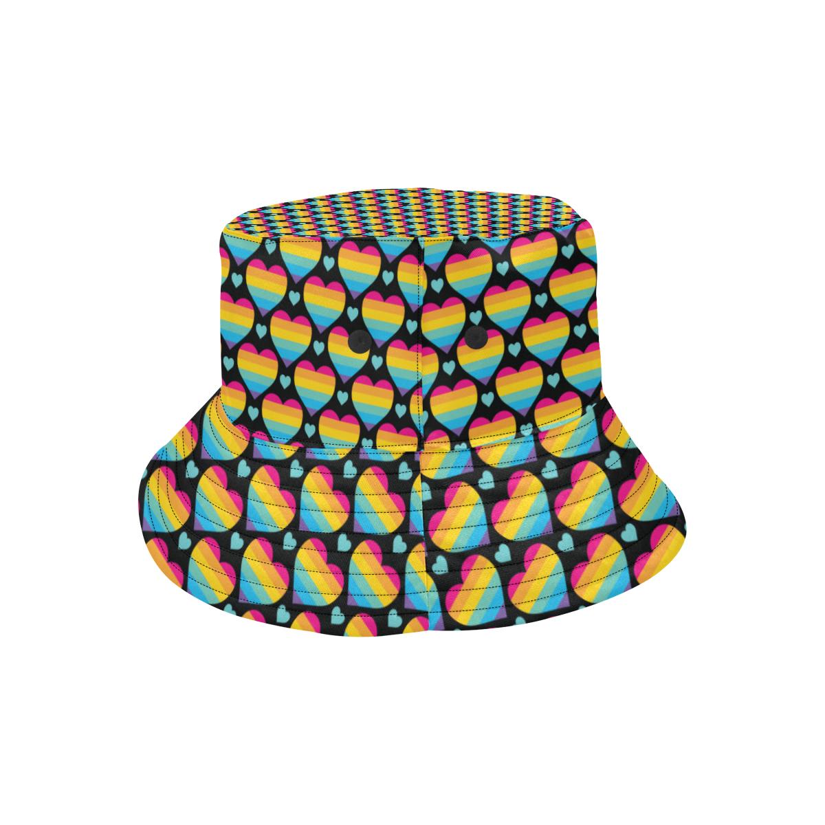 Rainbow Heart Print Pattern Unisex Bucket Hat