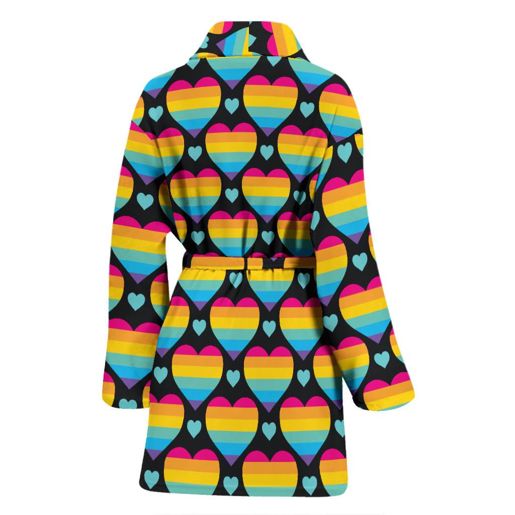 Rainbow Heart Print Pattern Women Bath Robe-JTAMIGO.COM