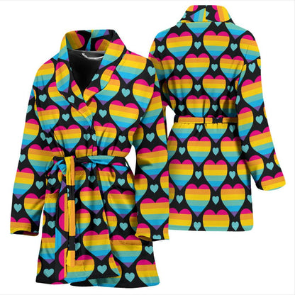 Rainbow Heart Print Pattern Women Bath Robe-JTAMIGO.COM