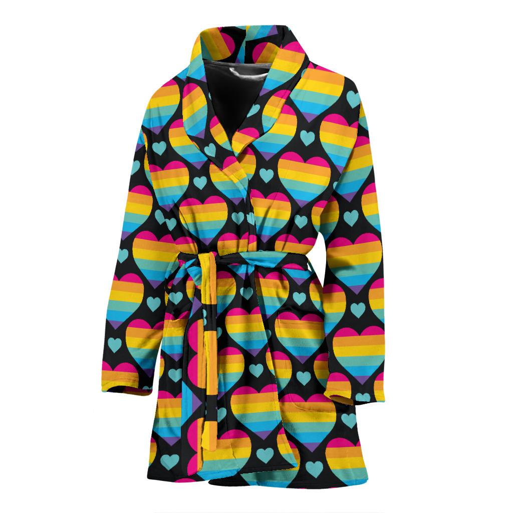Rainbow Heart Print Pattern Women Bath Robe-JTAMIGO.COM