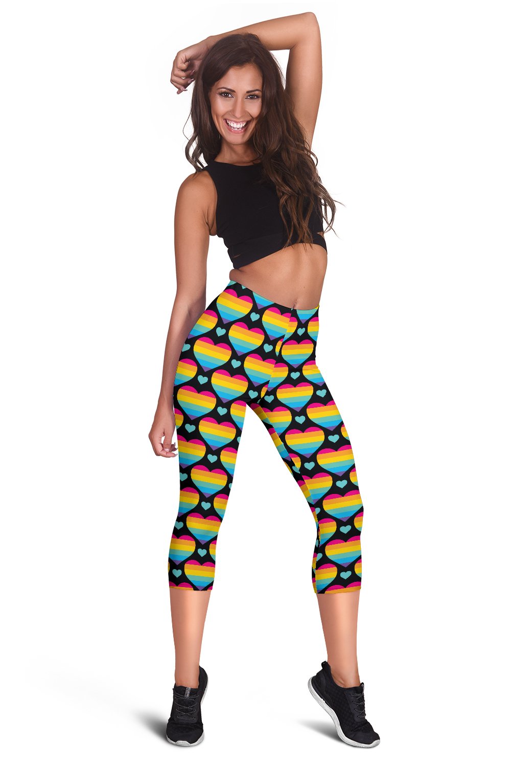 Rainbow Heart Print Pattern Women Capris
