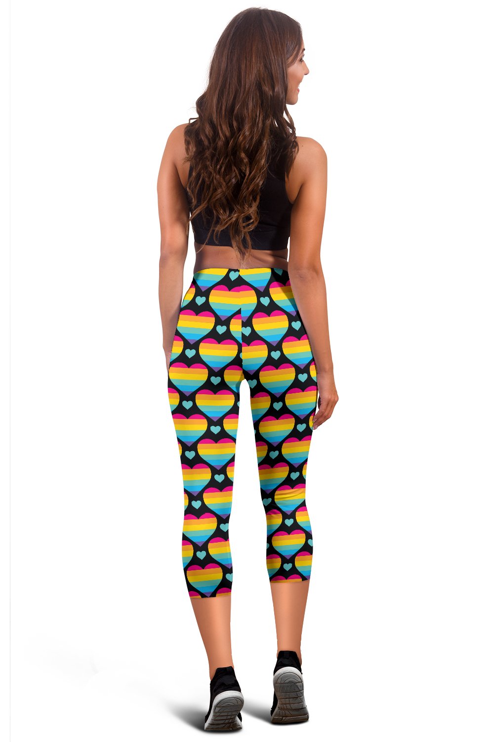 Rainbow Heart Print Pattern Women Capris