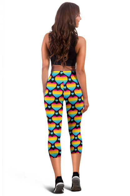Rainbow Heart Print Pattern Women Capris