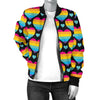 Rainbow Heart Print Pattern Women Casual Bomber Jacket