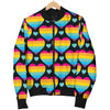 Rainbow Heart Print Pattern Women Casual Bomber Jacket