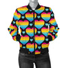 Rainbow Heart Print Pattern Women Casual Bomber Jacket