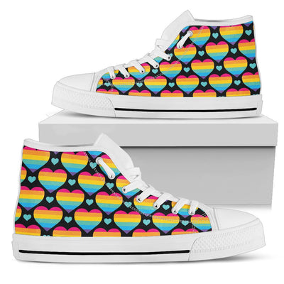 Rainbow Heart Print Pattern Women High Top Shoes