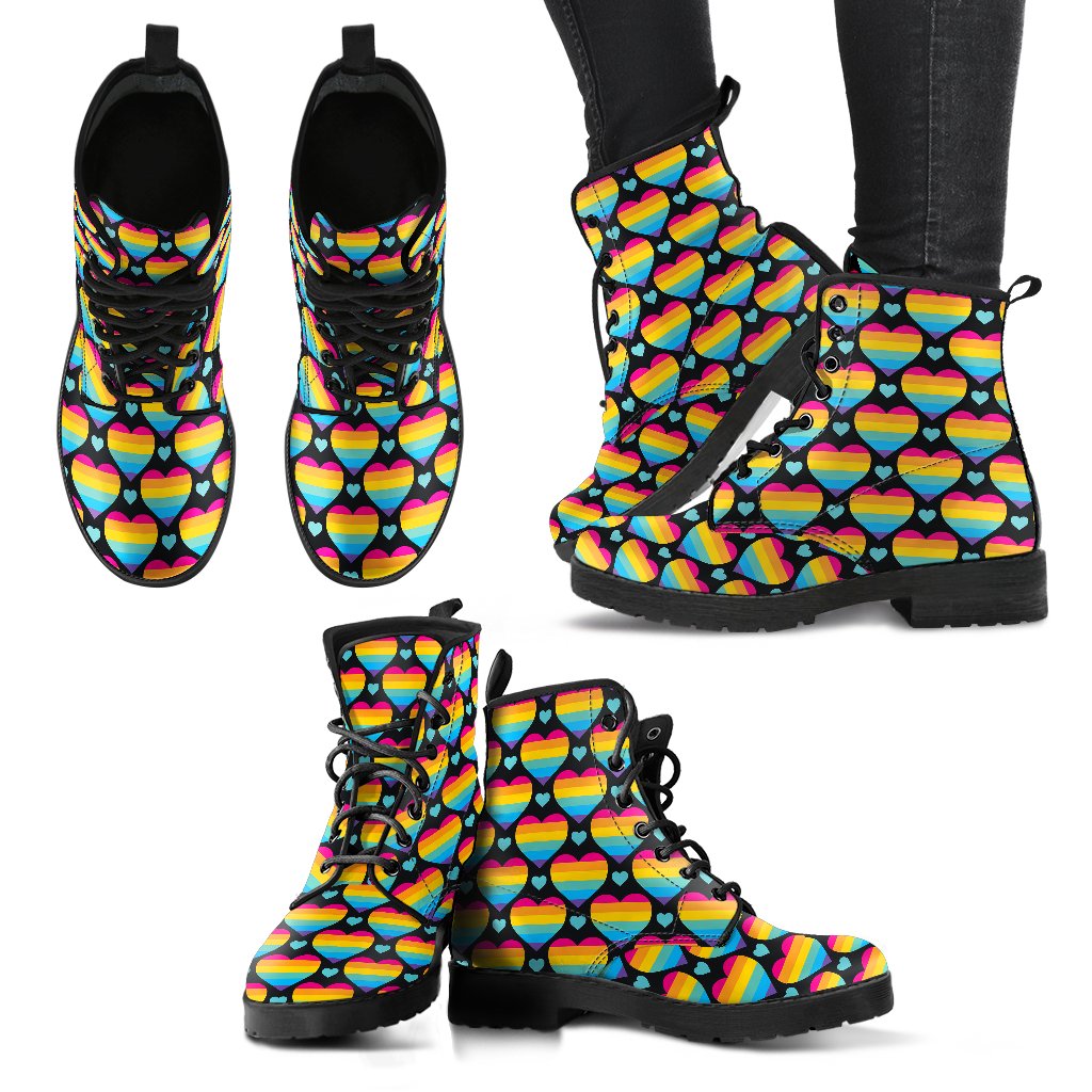 Rainbow Heart Print Pattern Women Leather Boots-JTAMIGO.COM