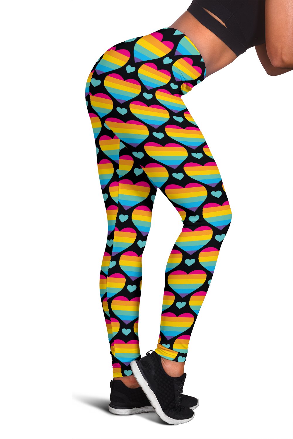 Rainbow Heart Print Pattern Women Leggings