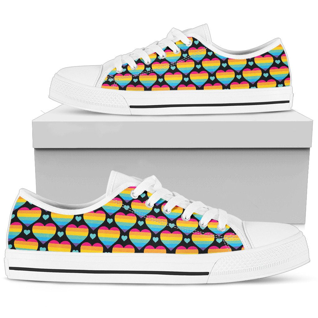 Rainbow Heart Print Pattern Women Low Top Shoes-JTAMIGO.COM