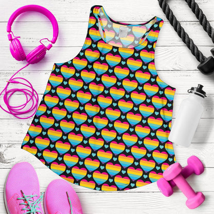 Rainbow Heart Print Pattern Women Racerback Tank Top