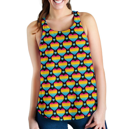 Rainbow Heart Print Pattern Women Racerback Tank Top