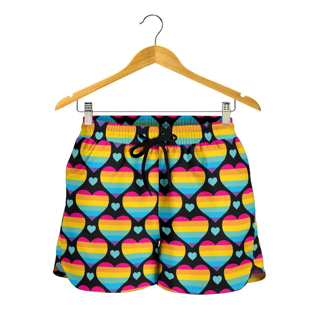 Rainbow Heart Print Pattern Women Shorts-JTAMIGO.COM