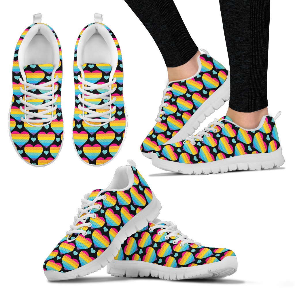 Rainbow Heart Print Pattern Women Sneakers Shoes