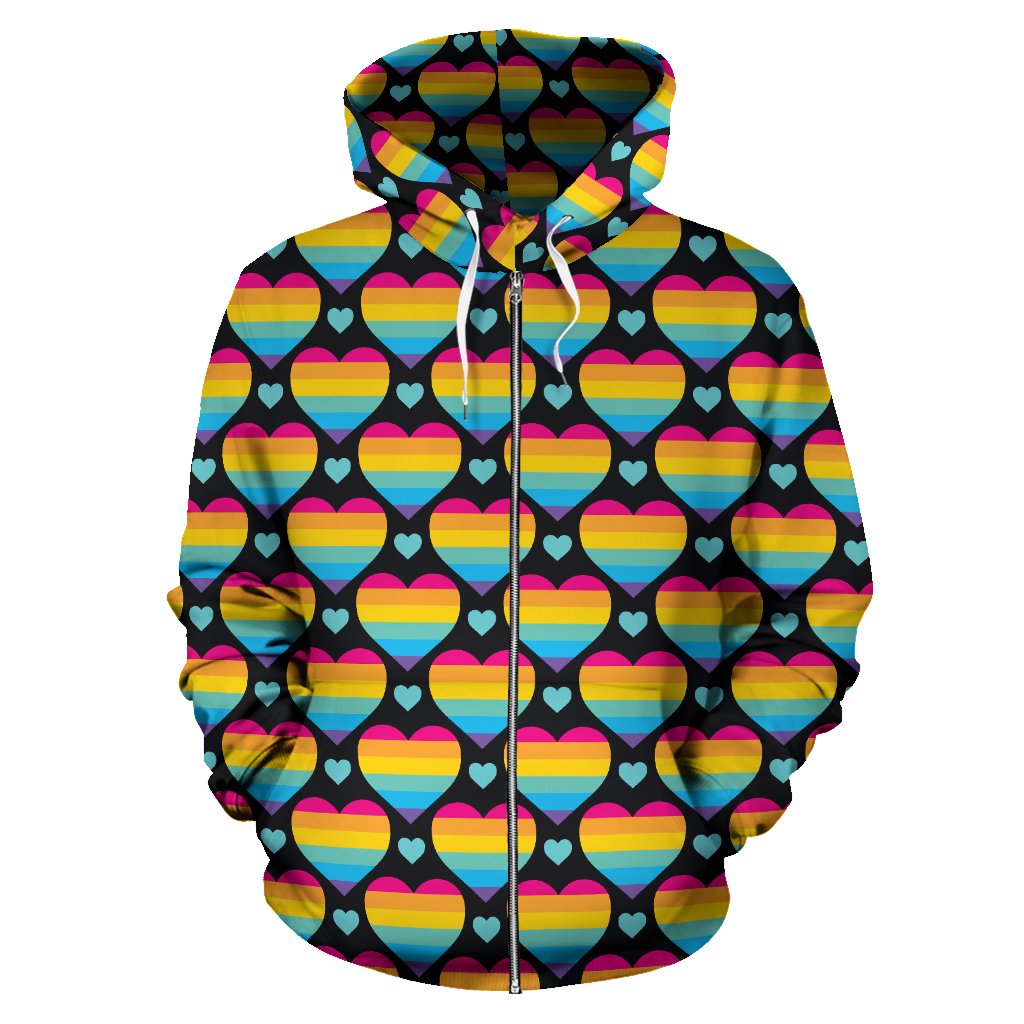 Rainbow Heart Print Pattern Zip Up Hoodie
