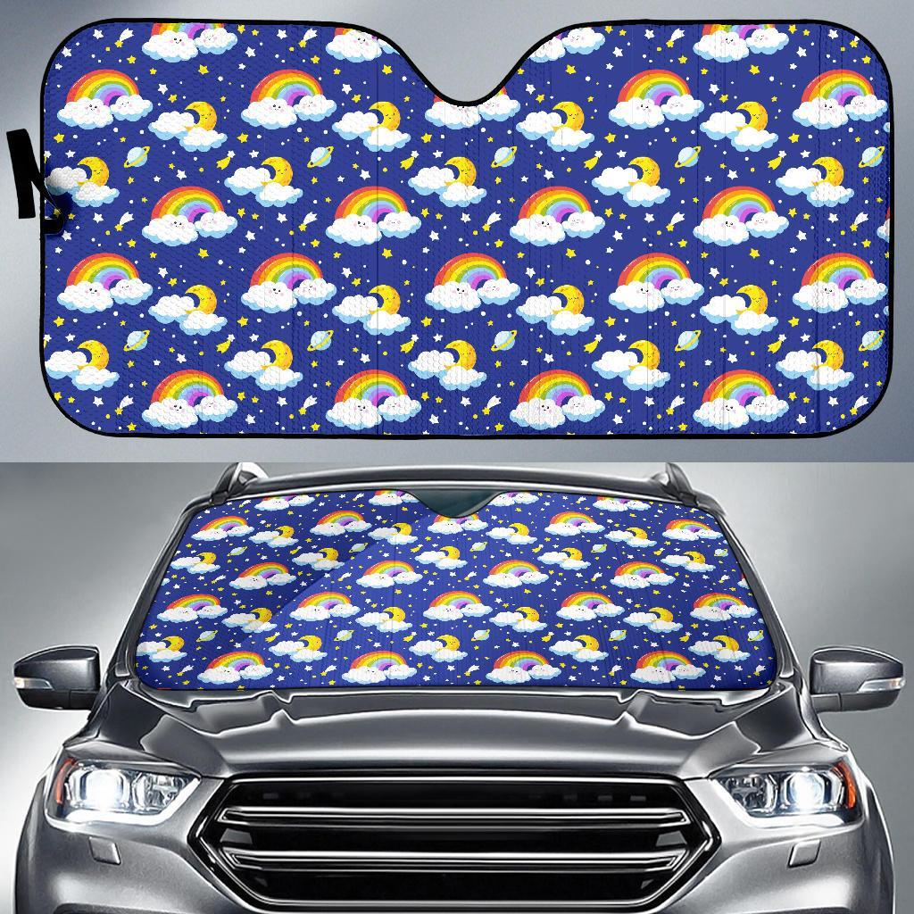 Rainbow Space Design Print Car Sun Shade For Windshield