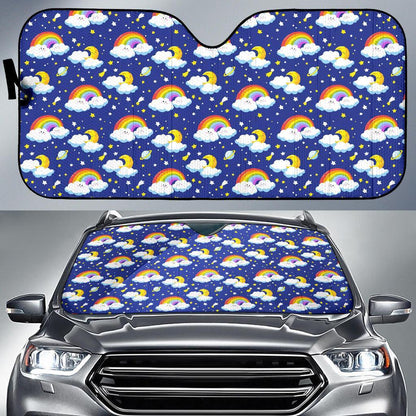 Rainbow Space Design Print Car Sun Shade For Windshield