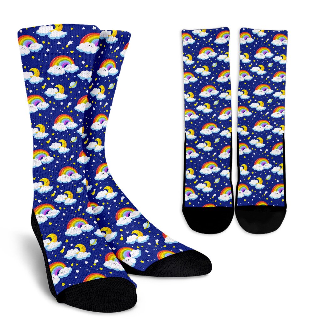 Rainbow Space Design Print Crew Socks