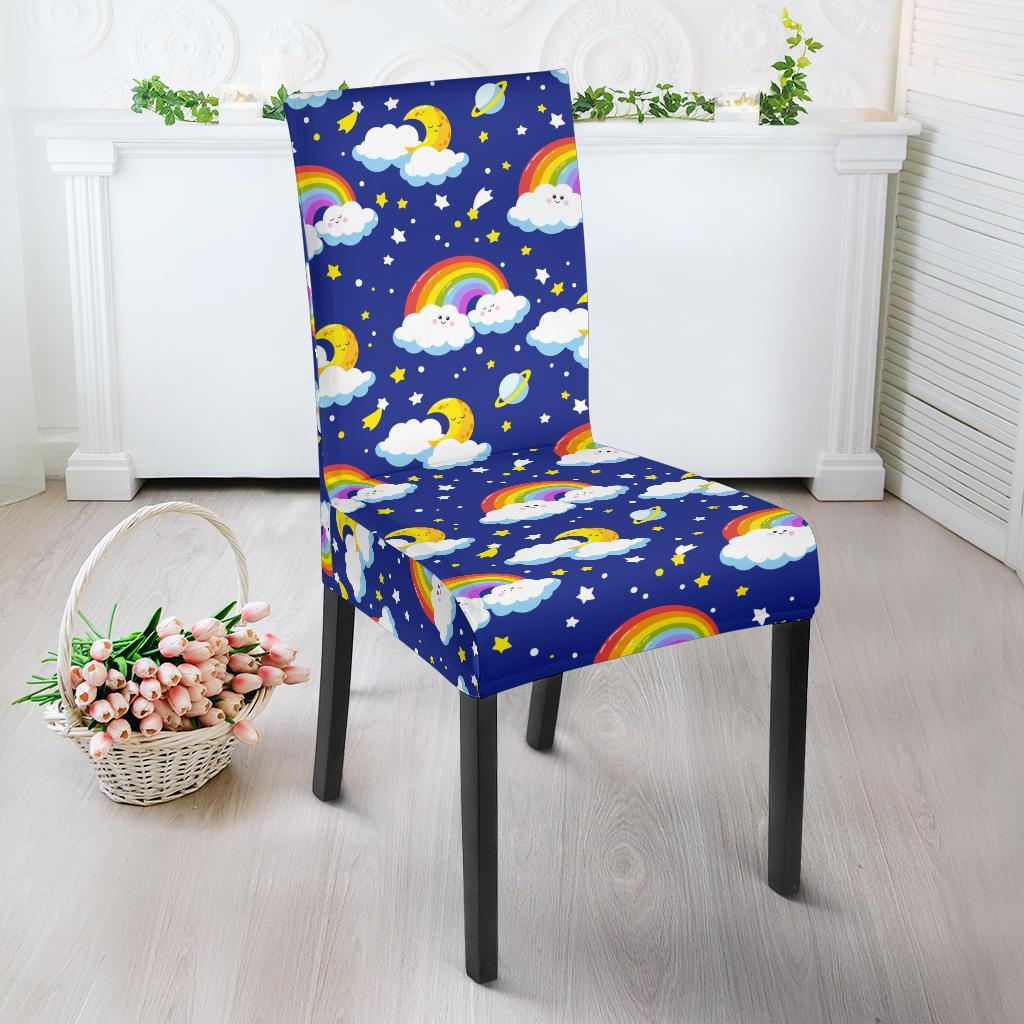 Rainbow Space Design Print Dining Chair Slipcover-JTAMIGO.COM