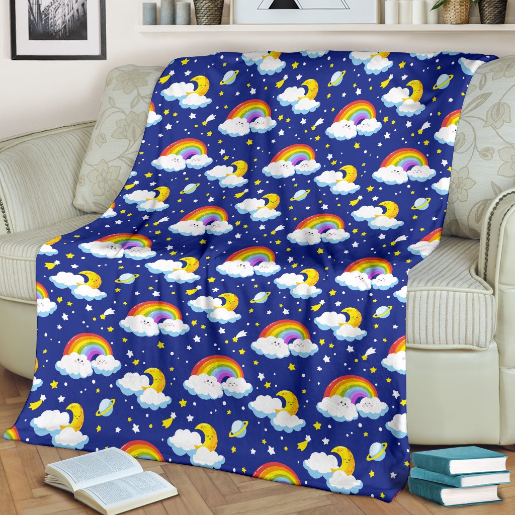 Rainbow Space Design Print Fleece Blanket