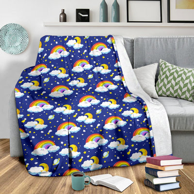 Rainbow Space Design Print Fleece Blanket